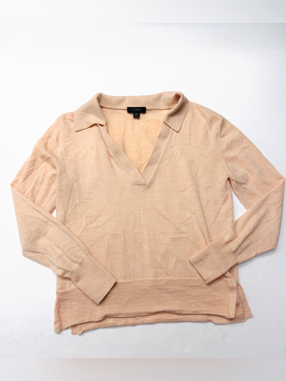 J. Crew Peach V-Neck Polo Sweater Collared